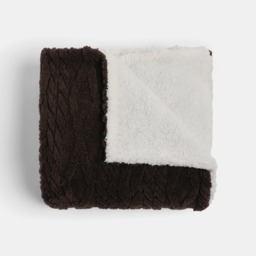OHS Cable Knit Sherpa Throw, Brown - 180 x 210cm - thumbnail 2
