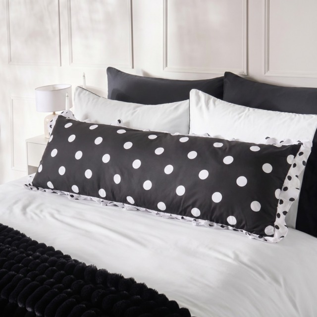 OHS Polka Dot Frill Edge Bolster Pillow - Monochrome - image 1