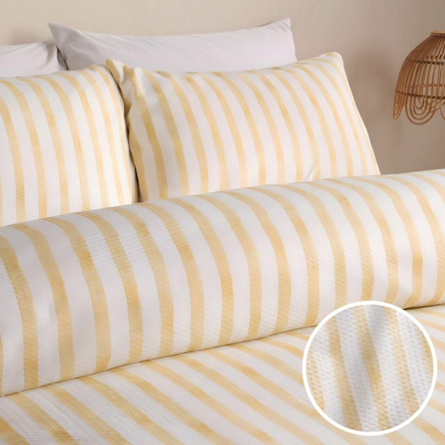OHS Waffle Watercolour Stripe Duvet Set, Lemon - Super King - image 1