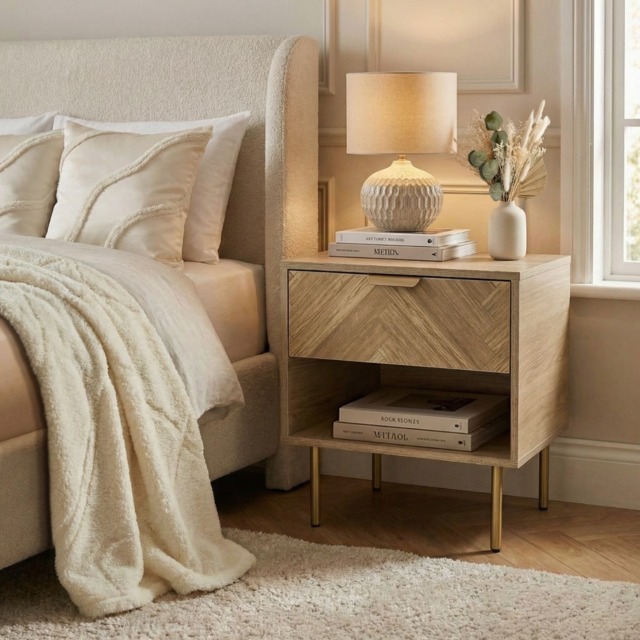 OHS Ava Wood 1-Drawer Bedside Table - Light Wood - image 1