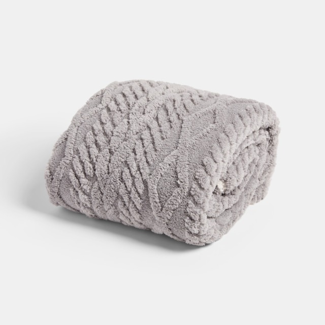 OHS Cable Knit Sherpa Throw, Grey - 180 x 210cm - image 1