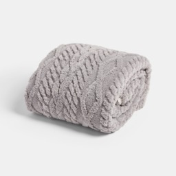 OHS Cable Knit Sherpa Throw, Grey - 180 x 210cm