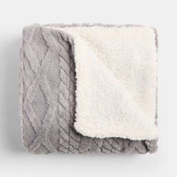 OHS Cable Knit Sherpa Throw, Grey - 180 x 210cm - thumbnail 2
