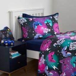 OHS Neon Gaming Check Reversible Duvet Cover Set, Black - Single - thumbnail 4