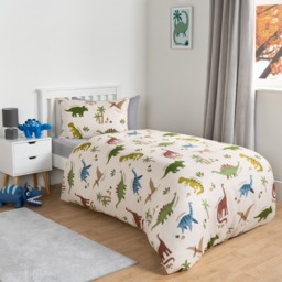 OHS Educational Dino Reversible Duvet Cover Set, Cream/Green - Single - thumbnail 2