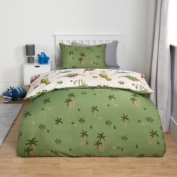 OHS Educational Dino Reversible Duvet Cover Set, Cream/Green - Single - thumbnail 4