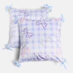OHS 4 Pack Bow Gingham Print Cushion Covers - Blue - thumbnail 4
