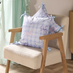 OHS 4 Pack Bow Gingham Print Cushion Covers - Blue - thumbnail 2