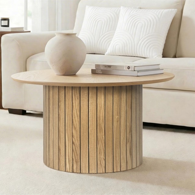 OHS Madison Ribbed Round Coffee Table - Light Wood - image 1