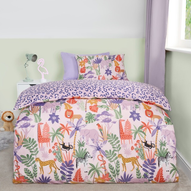 OHS Kids Safari Print Reversible Duvet Cover Set, Purple - Single