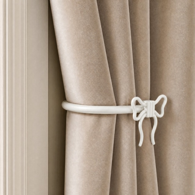 OHS 2 Pack Bow Curtain Rod Tie Backs - Cream - image 1