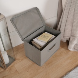 OHS Foldable Fabric Storage Box With Lid - Grey - thumbnail 1