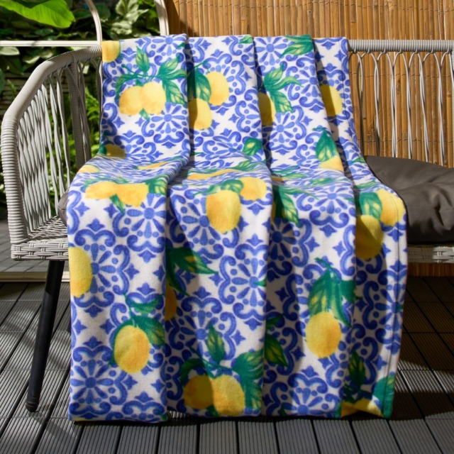 OHS Lemon Print Fleece Throw - Blue/White - image 1