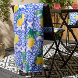 OHS Lemon Print Fleece Throw - Blue/White - thumbnail 2