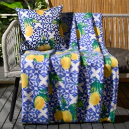 OHS Lemon Print Fleece Throw - Blue/White - thumbnail 4