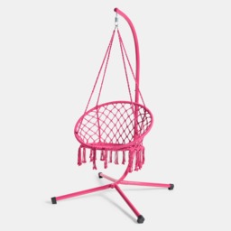 OHS Macrame Knotted Swing Chair - Hot Pink - thumbnail 4