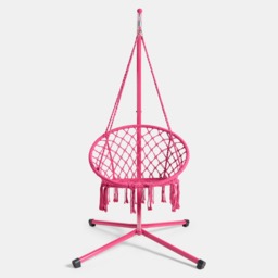 OHS Macrame Knotted Swing Chair - Hot Pink - thumbnail 3