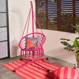OHS Macrame Knotted Swing Chair - Hot Pink