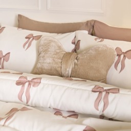 OHS Bow Print Coverless 10.5 Tog Duvet Set, Ivory - Single - thumbnail 2