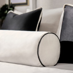 OHS Matte Velvet Bolster Cushion - Cream/Black - thumbnail 2