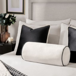 OHS Matte Velvet Bolster Cushion - Cream/Black
