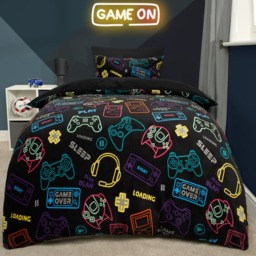 OHS Gaming Print Fleece Duvet Set, Black - Double - thumbnail 2