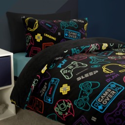 OHS Gaming Print Fleece Duvet Set, Black - Double - thumbnail 3