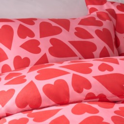 OHS Hearts Print Duvet Cover Set, Pink/Red - King - thumbnail 3