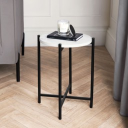 OHS Marble Effect Round Side Table - White - thumbnail 2