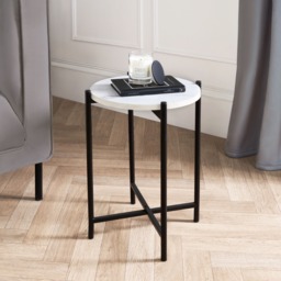 OHS Marble Effect Round Side Table - White - thumbnail 1