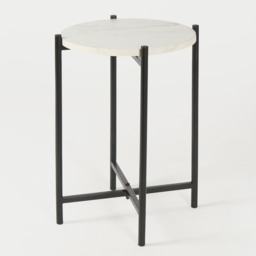 OHS Marble Effect Round Side Table - White - thumbnail 3