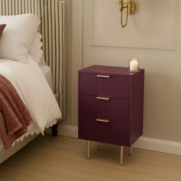 OHS Ribbed 3-Drawer Bedside Unit - Dark Berry - thumbnail 2