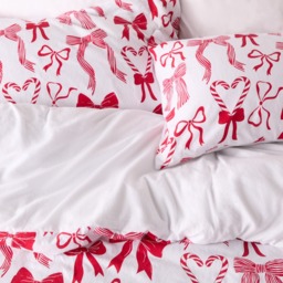 OHS Bow Print Brushed Cotton Flannelette Duvet Cover Set, White/Red - Single - thumbnail 3
