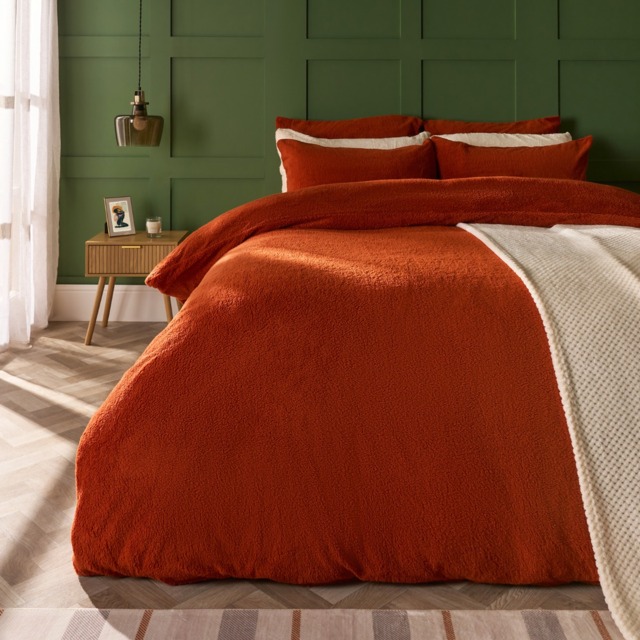 OHS Teddy Fleece Duvet Cover Set, Rust - King - image 1