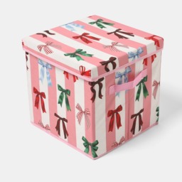 OHS Multi Bow Stripe Christmas Bauble Storage Box - Pink/White