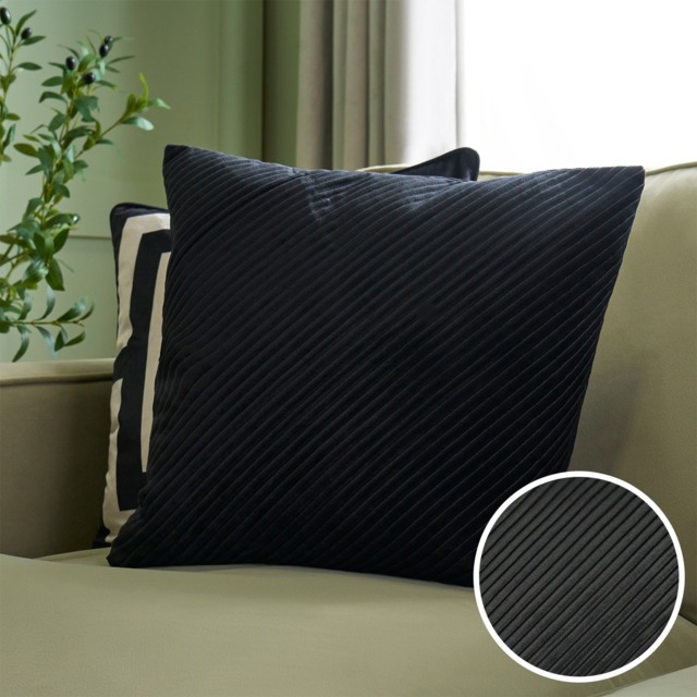 OHS 2 Pack Pleated Velvet Cushion Covers, Black - 45 x  45cm - image 1