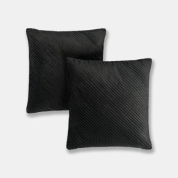 OHS 2 Pack Pleated Velvet Cushion Covers, Black - 45 x  45cm - thumbnail 2