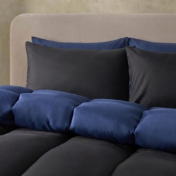 OHS Coverless 10.5 Tog Reversible Duvet Set, Black/Navy - Double - thumbnail 2