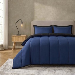 OHS Coverless 10.5 Tog Reversible Duvet Set, Black/Navy - Double - thumbnail 4