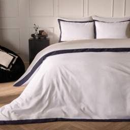 OHS Contrast Border Duvet Cover Set, White/Navy - Superking