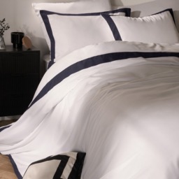 OHS Contrast Border Duvet Cover Set, White/Navy - Superking - thumbnail 2
