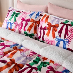 OHS Multi Bow Coverless Sherpa Fleece 10.5 Tog Duvet Set, Multi - Single - thumbnail 2