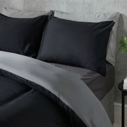 OHS Plain Duvet Cover King Size Set - Black/Grey - thumbnail 3