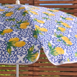 OHS Lemon Print Outdoor Parasol - White/Blue - thumbnail 2