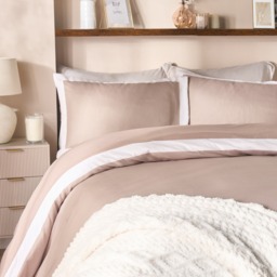 OHS Contrast Border Duvet Cover Set, Natural/Ivory - Double - thumbnail 2