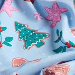 OHS Festive Gingerbread Print Fitted Sheet, Blue - Single - thumbnail 4
