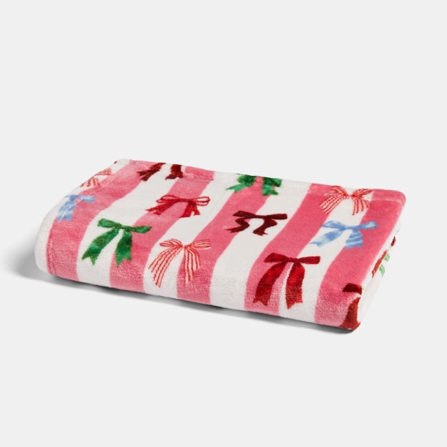 OHS Pet Multi Bow Stripe Sherpa Reverse Throw - Pink/White - image 1