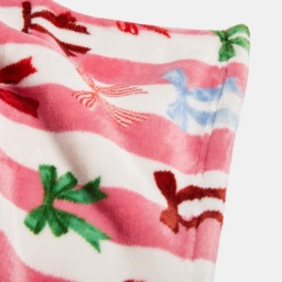 OHS Pet Multi Bow Stripe Sherpa Reverse Throw - Pink/White - thumbnail 3