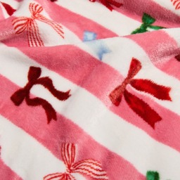 OHS Pet Multi Bow Stripe Sherpa Reverse Throw - Pink/White - thumbnail 4
