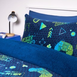 OHS Gaming Fleece Duvet Set - Navy/Green - Single - thumbnail 2
